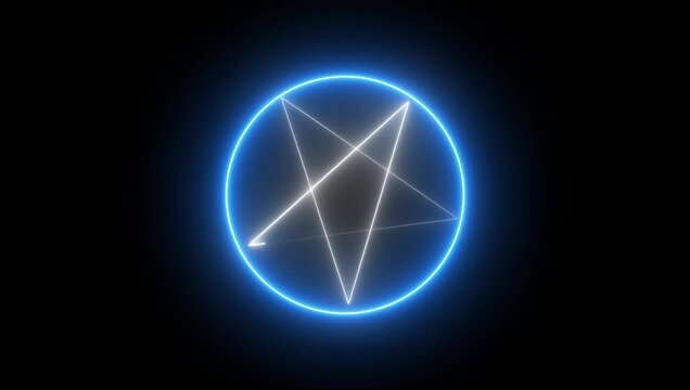 Neon Pentagram Mystical Occult Symbol Animation for Fantasy and Esoteric Designs.neon white star.