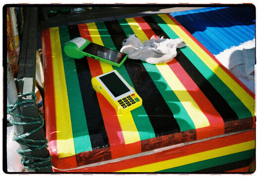Colorful Market Counter With Card Readers