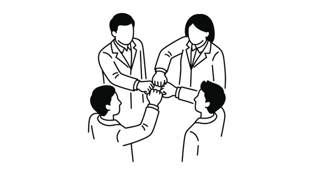 Four people fist bumping together in unity