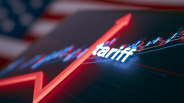 US tariff increase financial concept showing chart growth and red arrow with market data and trade policy impact on global economy chart