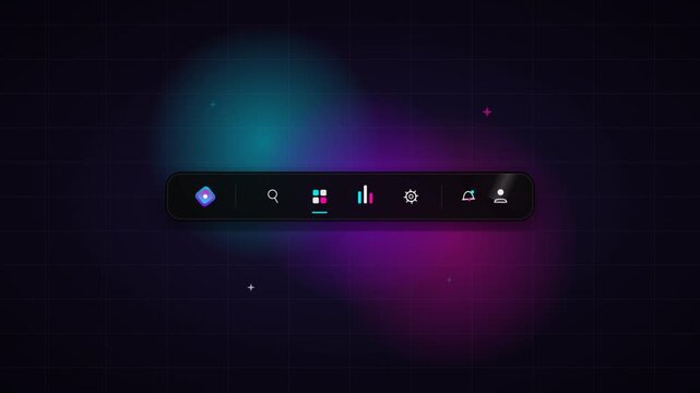 Sleek dark user interface menu bar floating over abstract neon