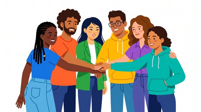 Diverse group of people high-fiving together