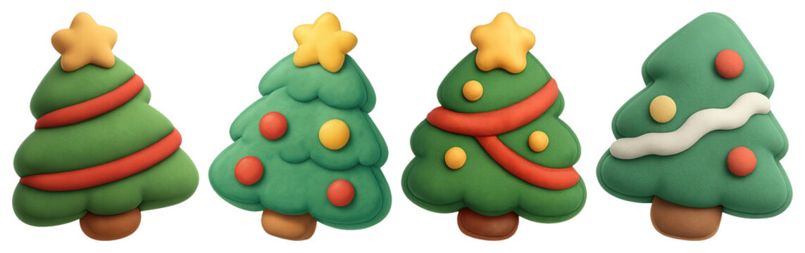PNG Festive Christmas tree cookies decoration, element set on transparent background