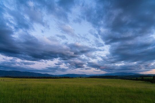Dramatic Dusk Sky Over Idaho Meadow