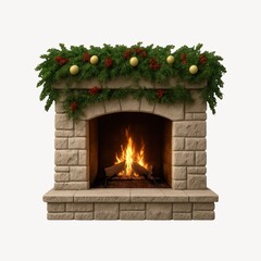Obraz premium Festive fireplace with holiday decor.