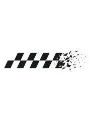 Obraz premium Abstract Shattered Racing Flag Graphic Design with Exploding Checkered Pattern on White Background for Speed and Motion