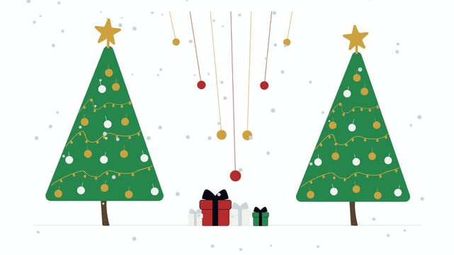 Minimalist Christmas Pair Holiday Background, Geometric Green Gold Red Motion Graphic, Xmas Greeting Loop Animation, Festive Vector Template Overlay, Modern Seasonal Celebration Design