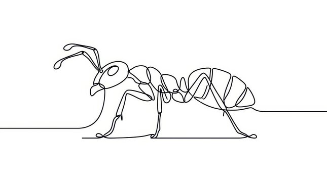 Minimalist Single Line Drawing of an Ant, Continuous Line Art Illustration of an Insect for Modern Graphic Design