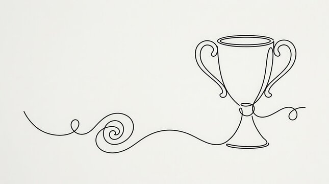 Minimalist Continuous Line Drawing of a Trophy Cup Representing Success, Achievement, and Winning Award Concept
