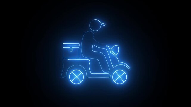 Animated delivery boy line icon. Deliveryman riding scooter animation. Bike order on way. Delivery service concept