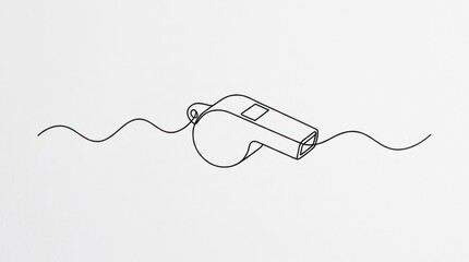Fototapeta premium Minimalist Continuous Line Drawing of a Sports Whistle on White Background for Coaching and Referee Concepts