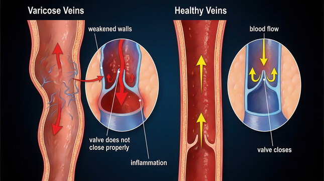The structure of normal and varicose veins.