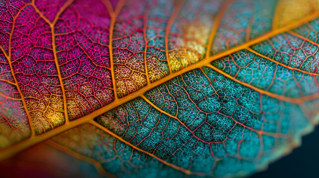 Tiny veins on a colorful leaf 