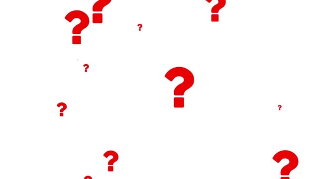 red question mark symbols falling and floating background overlay.