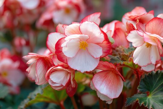 Red and white begonia close up