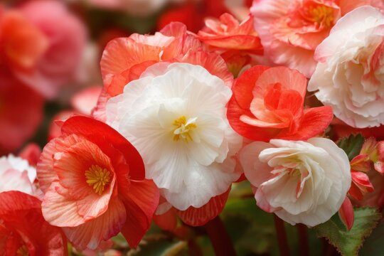 Vibrant red and white begonia flowers