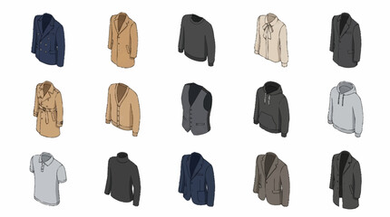 Collection of various men jackets and blazers displayed. © leonardo