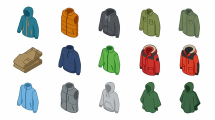 Colorful collection of raincoats and jackets displayed neatly. © leonardo