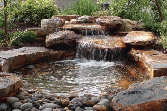 Tranquil Stone Waterfall Garden Pond
