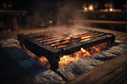 Vintage grill grate over glowing coals