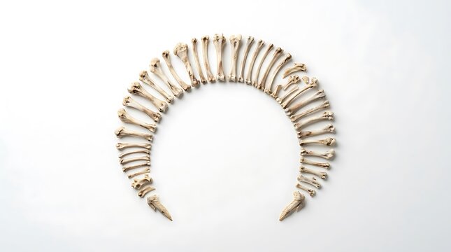 A circular arrangement of chicken bone calcium representing structure and anatomy on a clean white background