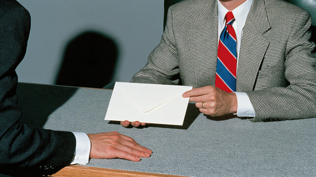Bribery concept with anonymous business professionals exchanging envelope across table