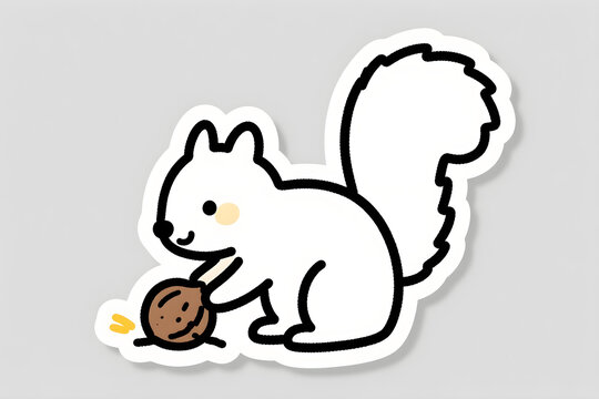 A simple white squirrel character burying a nut three quarter view