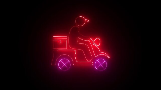 Animated delivery boy line icon. Deliveryman riding scooter animation. Bike order on way. Delivery service concept