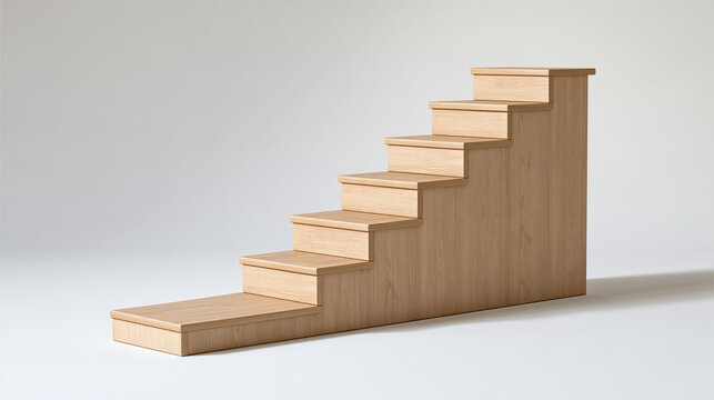 Wooden staircase showing three sequential steps for business process growth and progress