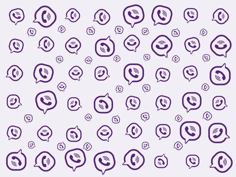 Viber messaging app logo pattern background featuring purple speech bubble phone icons. Editorial use only.