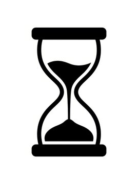 Black and White Hourglass Icon Silhouette Representing Time Management and Deadlines on White Background