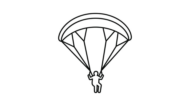 Line art illustration of a parachute with a stick figure descending