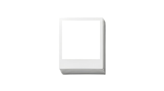Vintage instant photo frames, stack of white polaroid style film borders, retro paper picturedesign elements for scrapbooking isolated on transparent background
