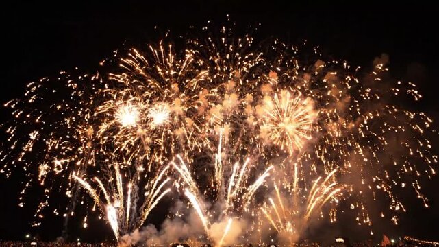 Golden Fireworks Display Exploding in Dark Night Sky for Indian Constitution Day Republic Day and National Celebration Concept