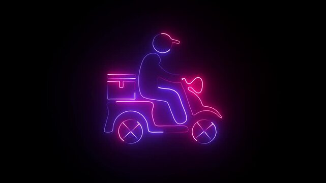 Animated delivery boy line icon. Deliveryman riding scooter animation. Bike order on way. Delivery service concept
