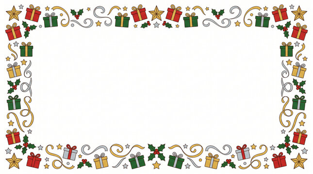 Holiday gift border with festive decorations