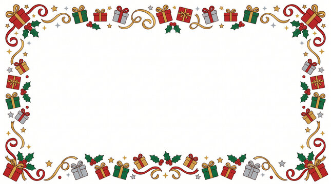 Holiday gift border with festive decorations