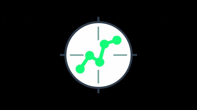 Minimalist Graphic Icon Featuring a Green Line Graph Symbol Inside a Circular Target Reticle Design