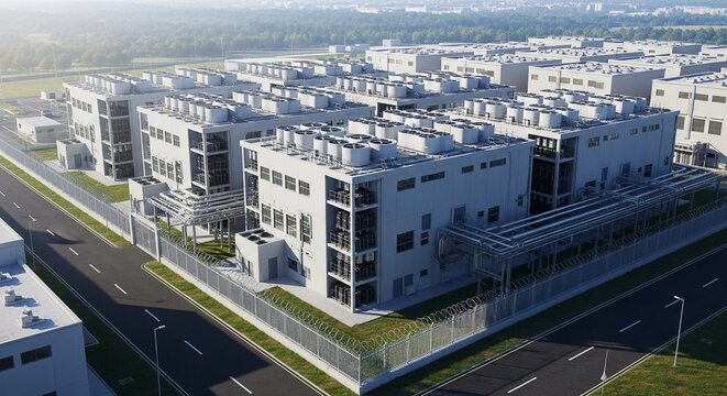 Vast Data Center Complex with Advanced Technology and Extensive Infrastructure
