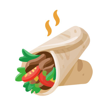 Minimal 2D flat vector of a Beef Shawarma, icon-style illustration on a white background