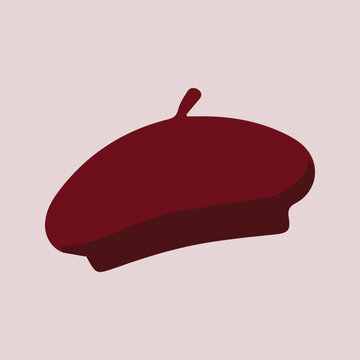 A simple flat illustration of a classic dark red beret hat on a light background.