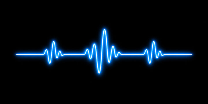 Glow blue heartbeat pulse line luminous overlay, on transparent background