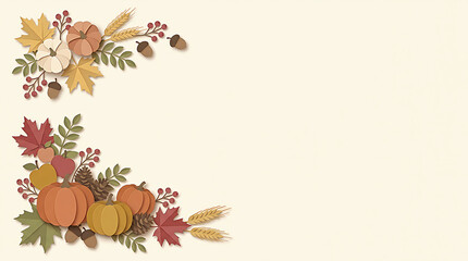 Fototapeta premium Autumn corner frames with pumpkins and colorful maple leaves for fall season design