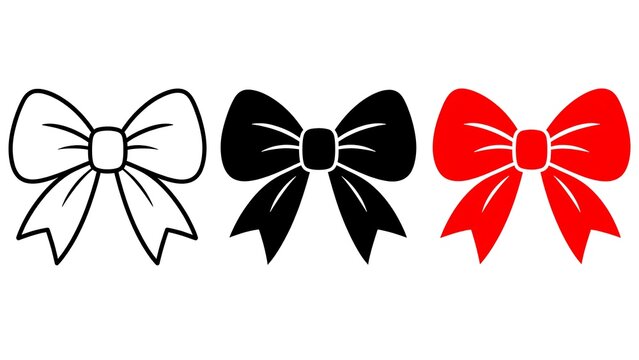 Set of ribbon bows in black and red colors for decorative gift wrapping designs