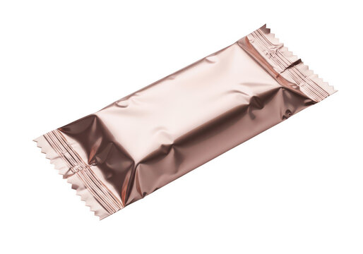 Small blank shiny metallic snack food wrapper packet isolated on transparent background