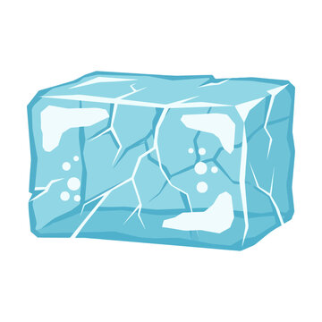 A single blue ice cube with cracks and bubbles in a stylized cartoon drawing style Vector