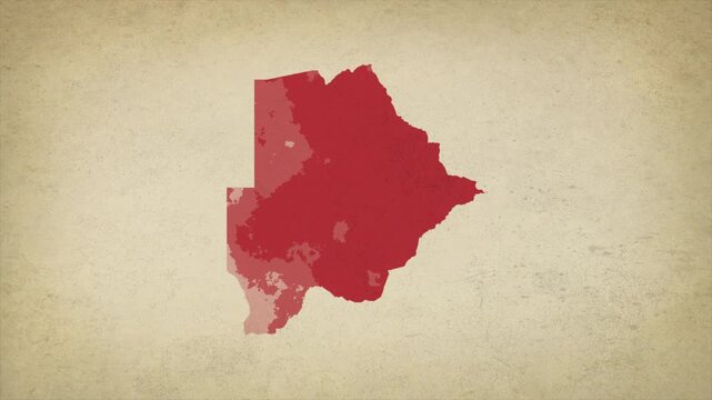 Animated Appearing BOTSWANA Map Isolated on Vintage Background