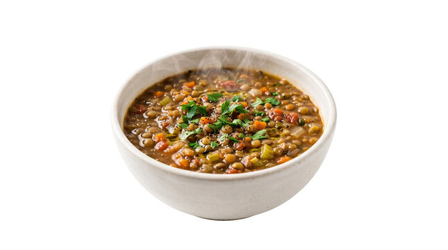 Hearty Lentil Soup with Vegetables and Fresh Parsley Garnished with Black Pepper