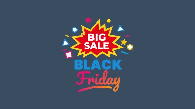 Black Friday big sale promotional graphic design with colorful abstract geometric elements and bold text