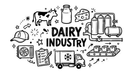 Obraz premium Dairy Industry Doodle Illustration Set